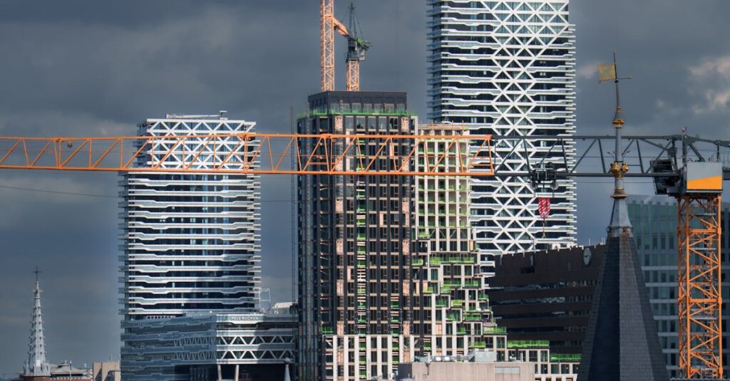 Construction Skyscrapers Cranes Modern Architecture Hague